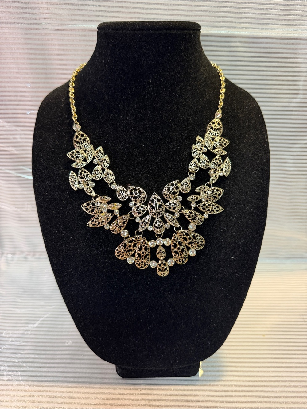 Source Unknown Gold Filigree Floral Statement Necklace